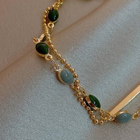 18k Gold Filled Multi-Stone Bracelet: Green and Blue Oval Stones - Picture 2 of 4